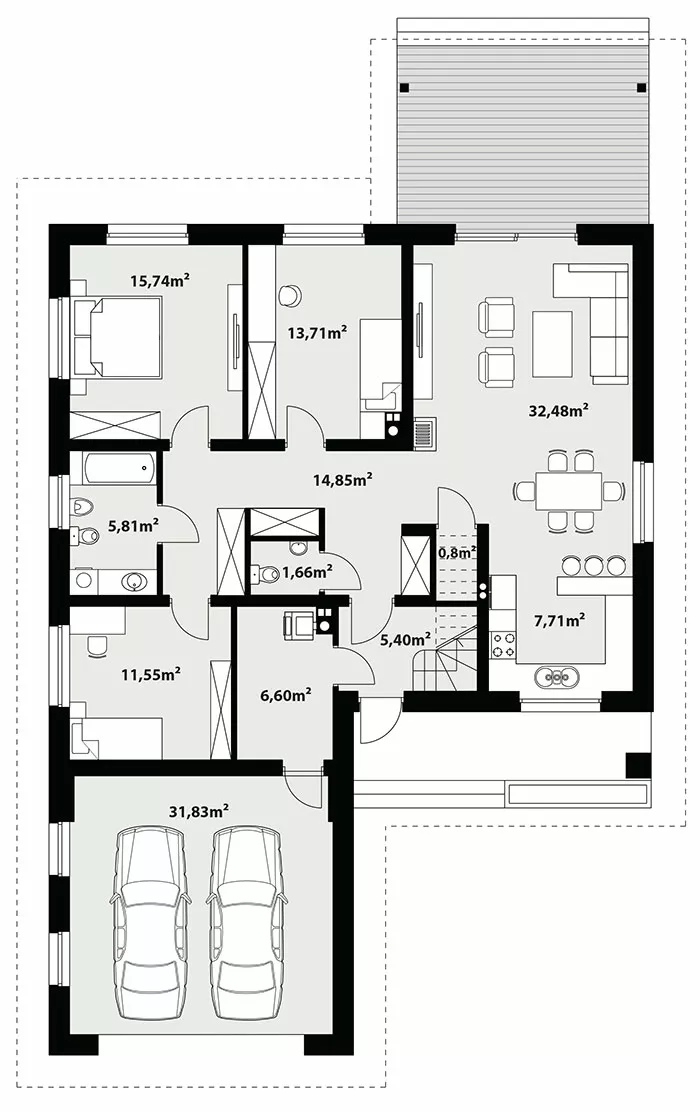 План этажа №1 1-этажного дома K-1148-4 в Тюмени