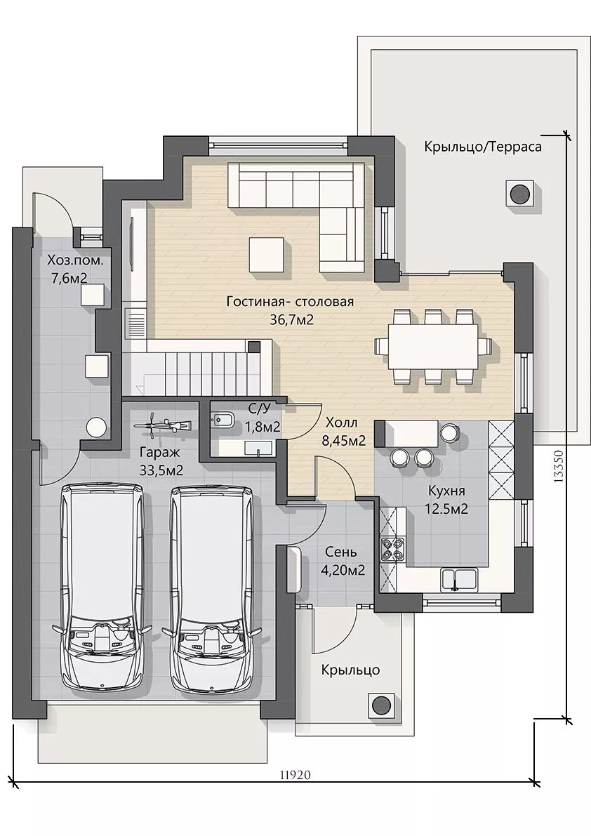 План этажа №1 2-этажного дома K-2219 в Тюмени
