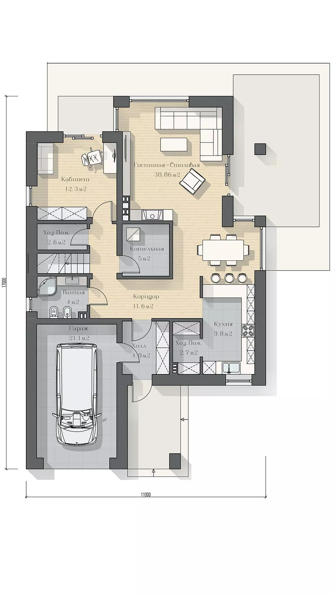 План этажа №1 2-этажного дома K-2250 в Тюмени
