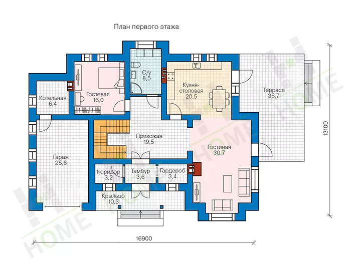 План этажа №1 2-этажного дома 58-10KL в Тюмени