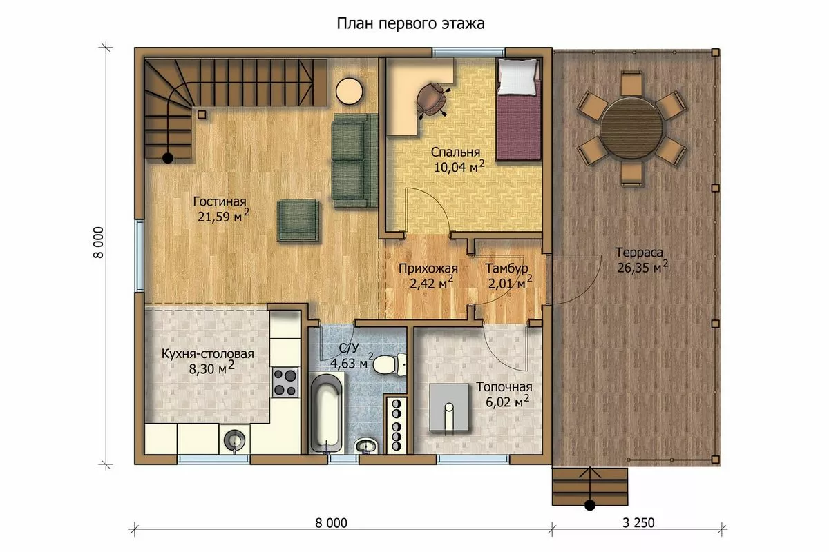 План этажа №1 2-этажного дома MK-133-78 в Тюмени