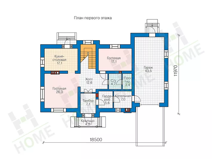 План этажа №1 2-этажного дома 58-66A в Тюмени