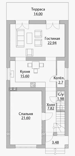 План этажа №1 2-этажного дома A-142-1 в Тюмени