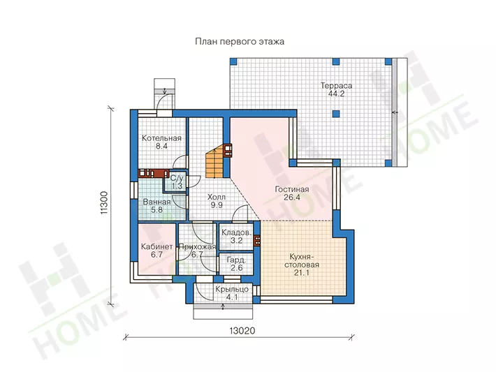 План этажа №1 2-этажного дома 62-24A в Тюмени