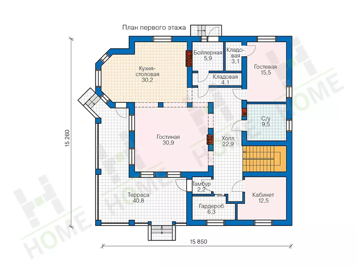 План этажа №1 2-этажного дома 57-74K в Тюмени