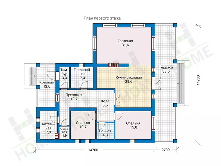 План этажа №1 1-этажного дома 57-06K в Тюмени