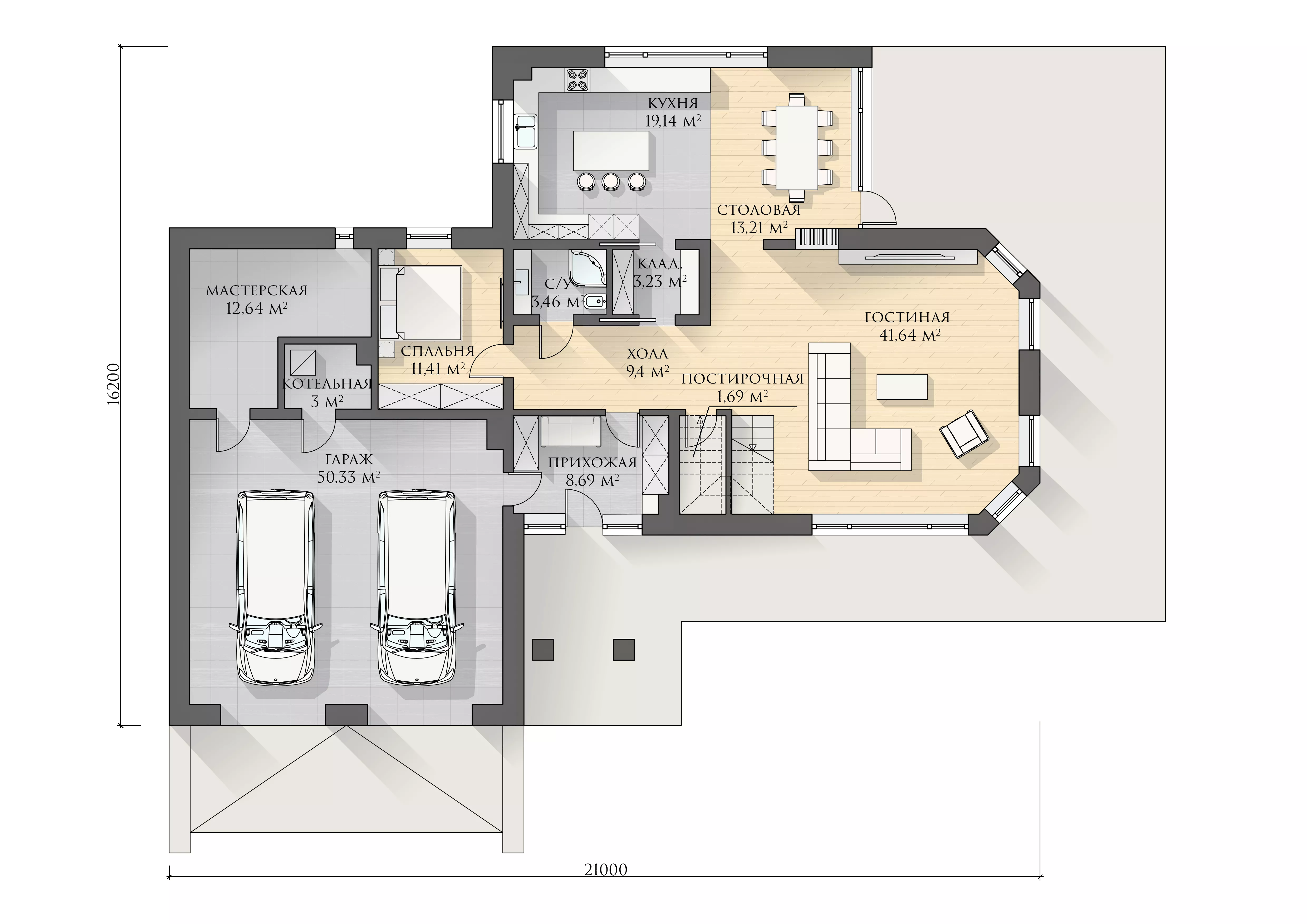 План этажа №1 3-этажного дома K-3525 в Тюмени