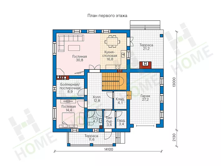 План этажа №1 2-этажного дома 57-83 в Тюмени