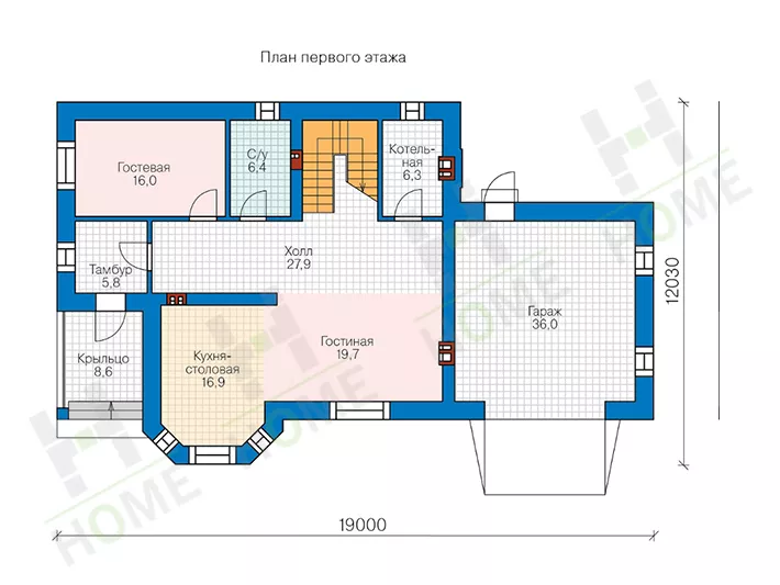 План этажа №1 2-этажного дома 57-27BL в Тюмени