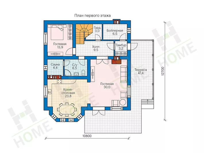 План этажа №1 2-этажного дома 58-23 в Тюмени
