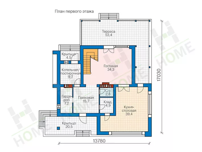 План этажа №1 2-этажного дома 40-93 в Тюмени