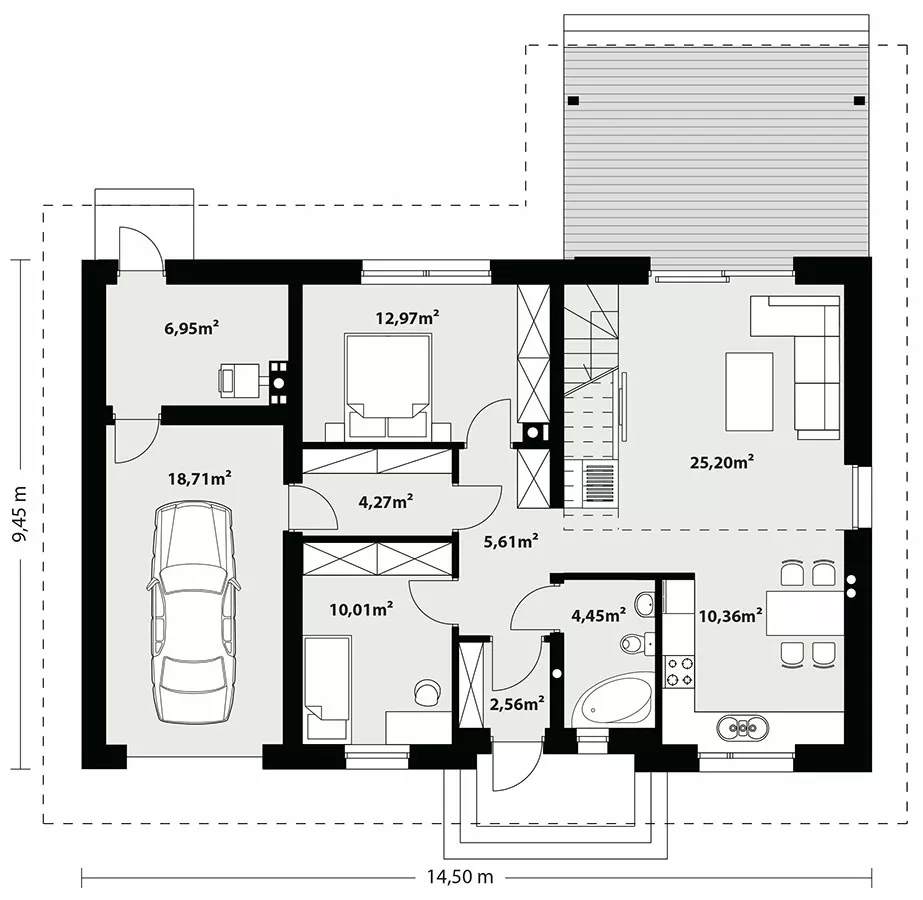 План этажа №1 2-этажного дома K-2134 в Тюмени