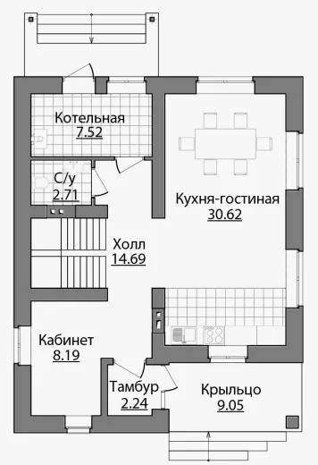 План этажа №1 2-этажного дома A-132 в Тюмени