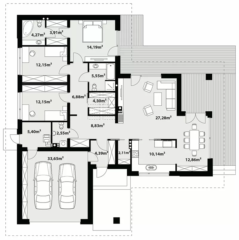 План этажа №1 1-этажного дома K-1136-2 в Тюмени