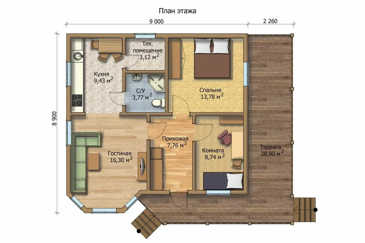 План этажа №1 1-этажного дома MK-91 в Тюмени