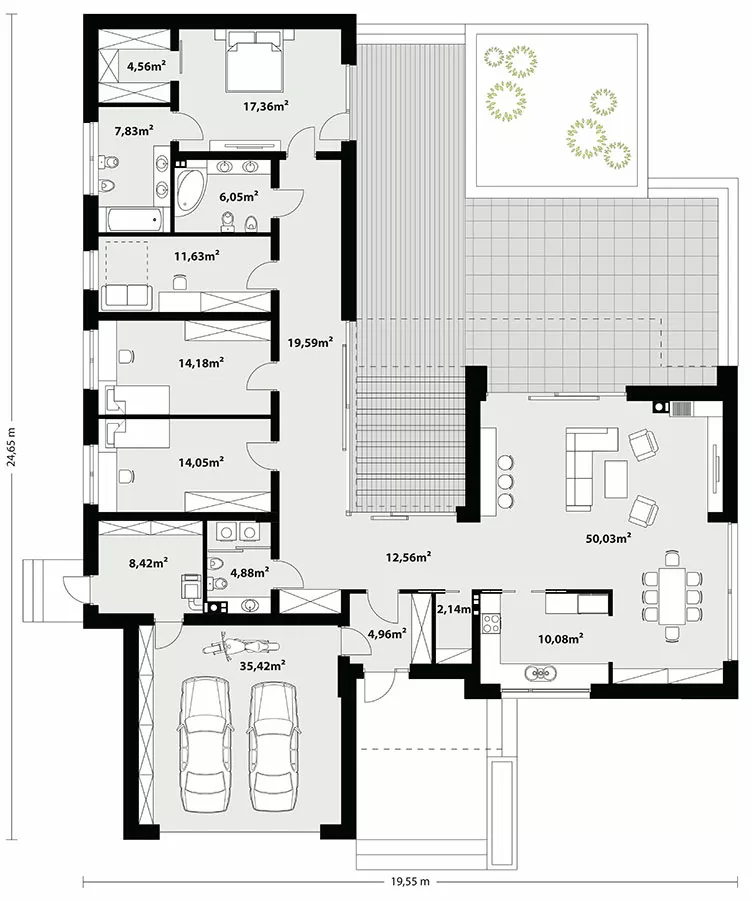 План этажа №1 1-этажного дома K-1188-2 в Тюмени