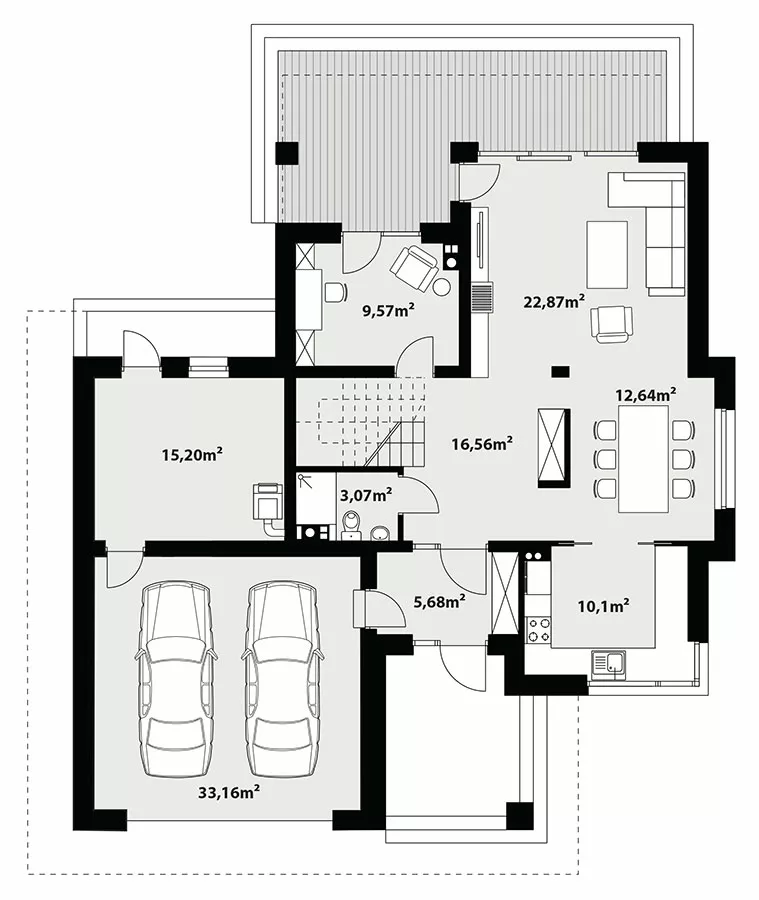 План этажа №1 2-этажного дома K-2175-5 в Тюмени