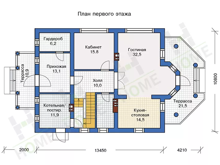 План этажа №1 2-этажного дома 57-15 в Тюмени