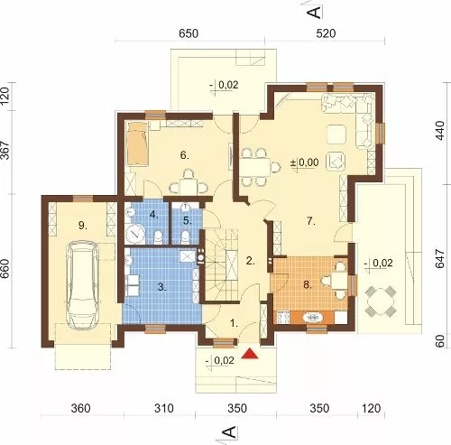 План этажа №1 2-этажного дома K-2175-2 в Тюмени
