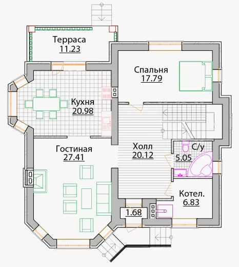 План этажа №1 2-этажного дома C-196 в Тюмени