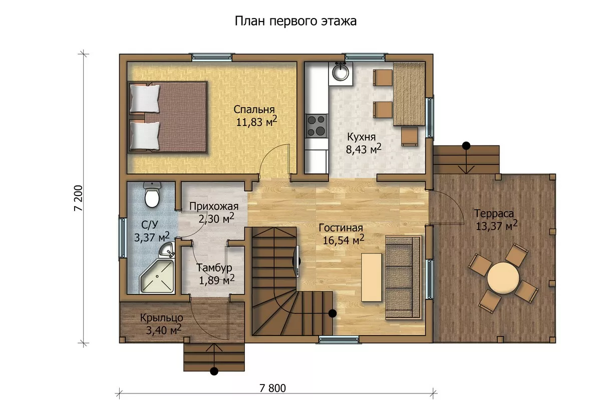 План этажа №1 2-этажного дома MK-101-59 в Тюмени