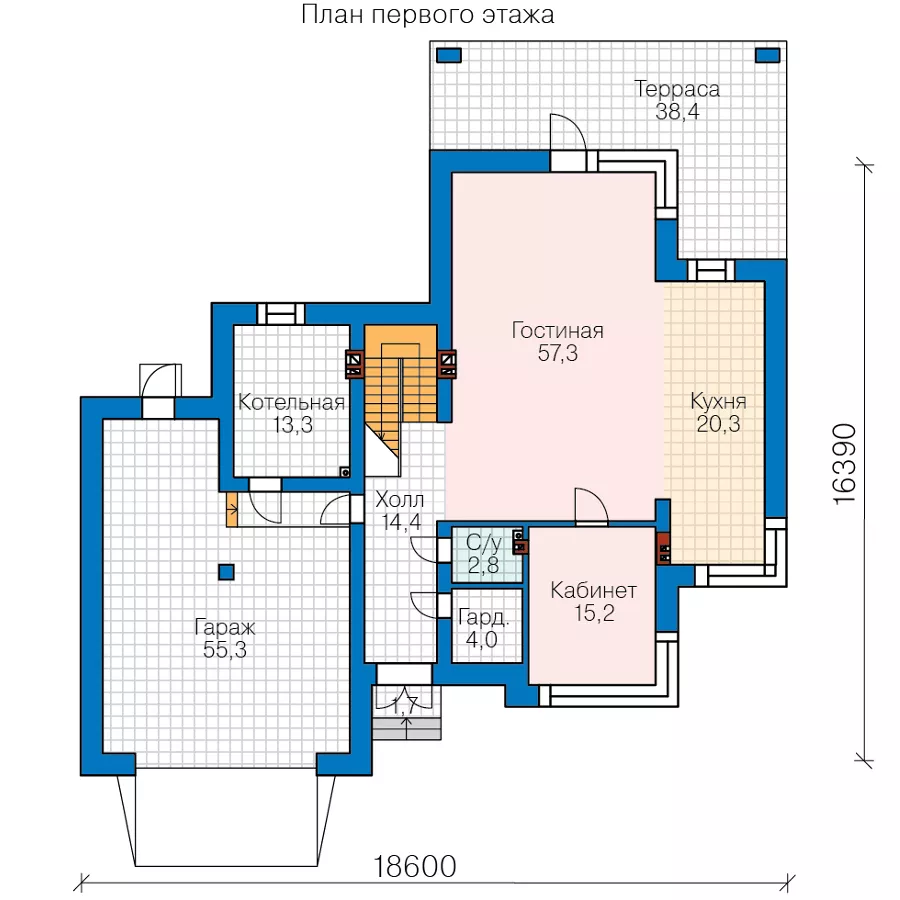 План этажа №1 2-этажного дома 62-16A в Тюмени