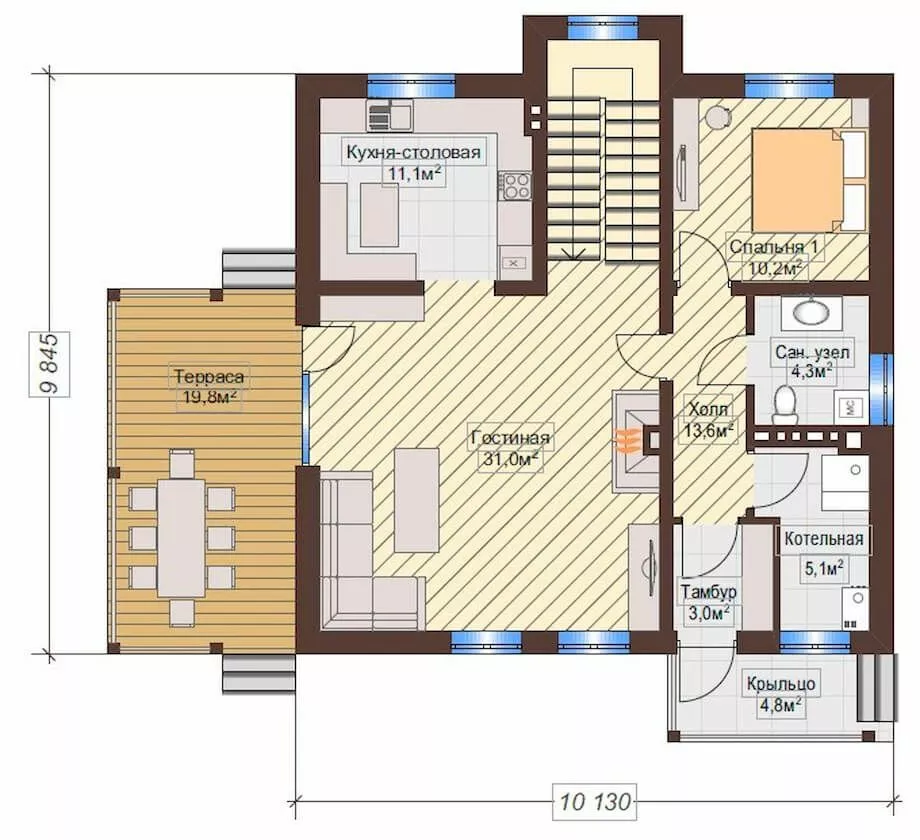 План этажа №1 2-этажного дома K-2158 в Тюмени