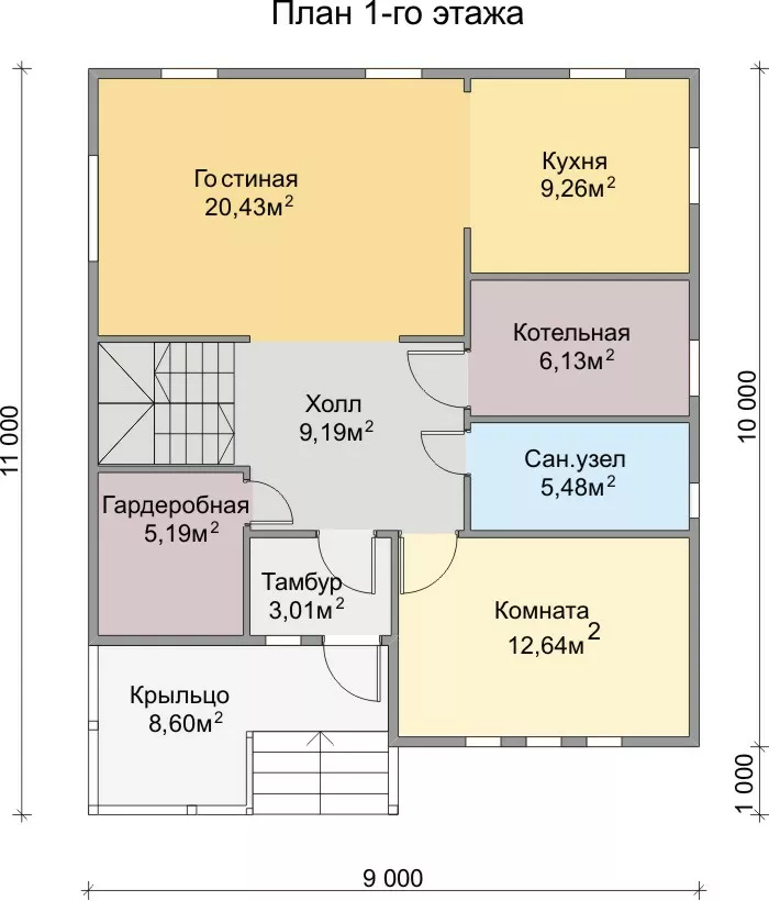 План этажа №1 2-этажного дома KR-295 в Тюмени