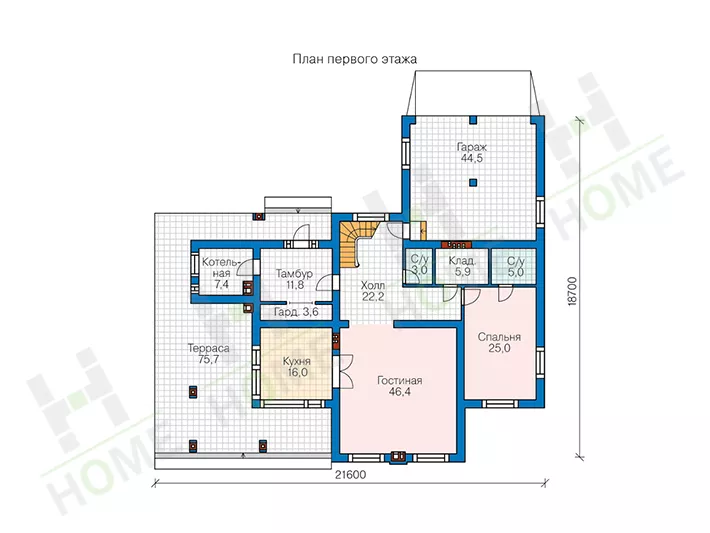 План этажа №1 2-этажного дома 62-38B в Тюмени
