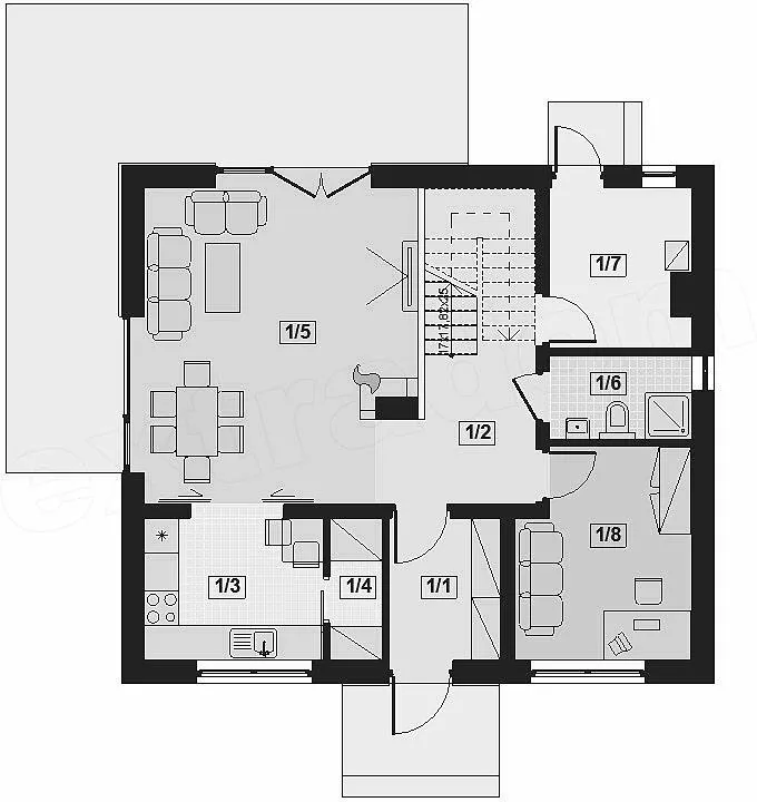 План этажа №1 2-этажного дома D-2131 в Тюмени