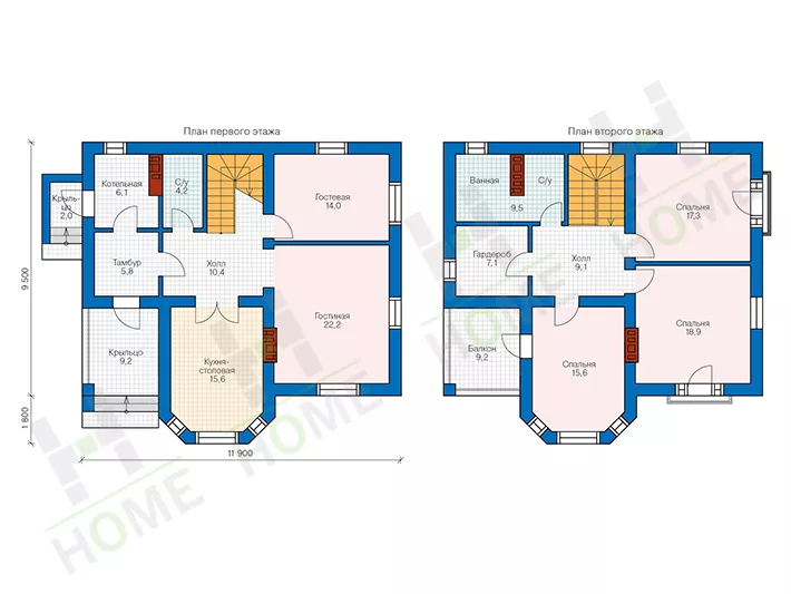 План этажа №1 2-этажного дома 70-87 в Тюмени