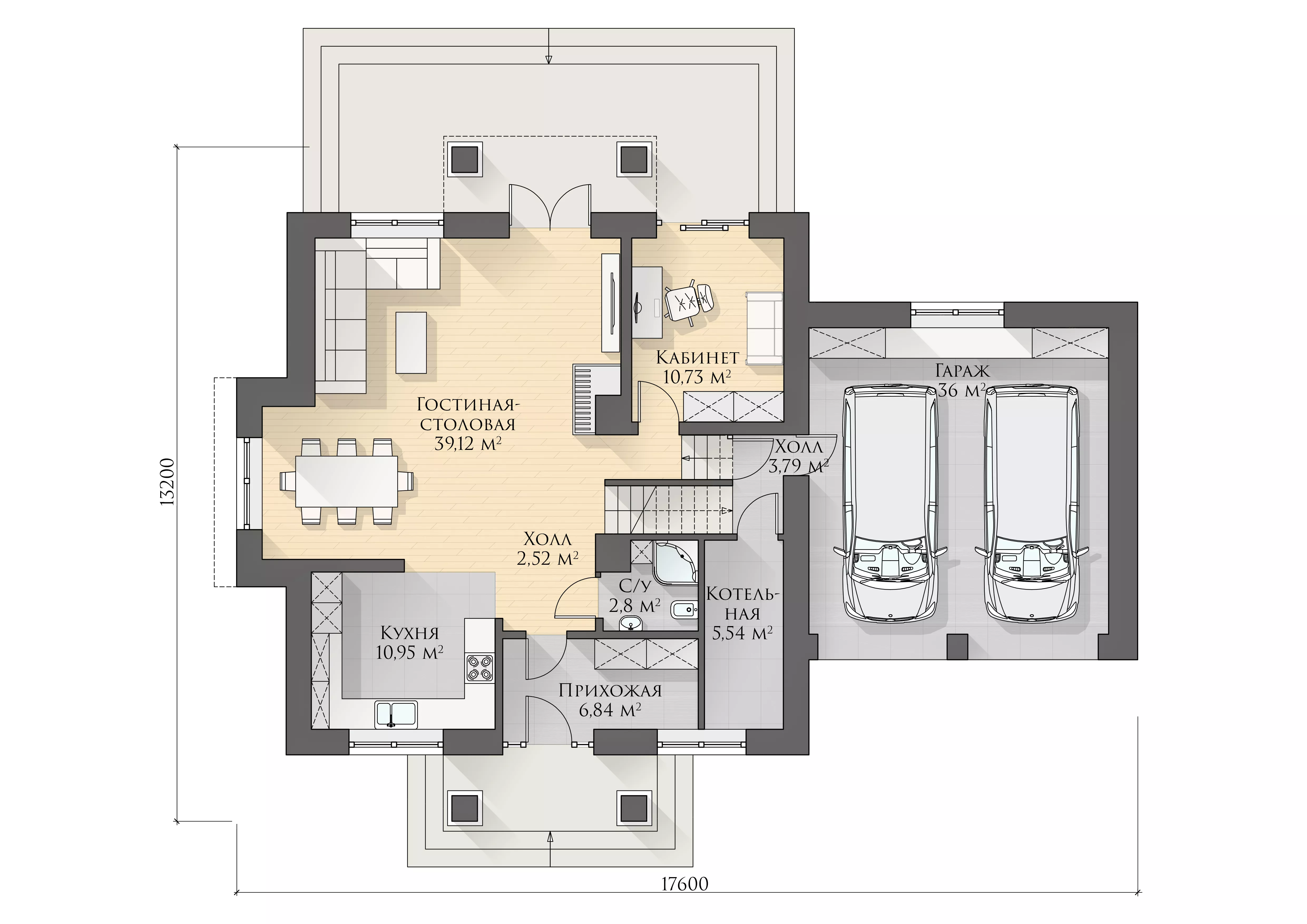 План этажа №1 2-этажного дома K-2240 в Тюмени