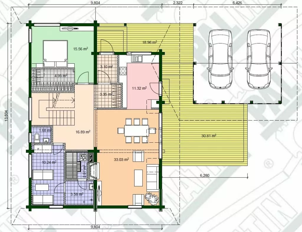 План этажа №1 1-этажного дома KR-1218 в Тюмени