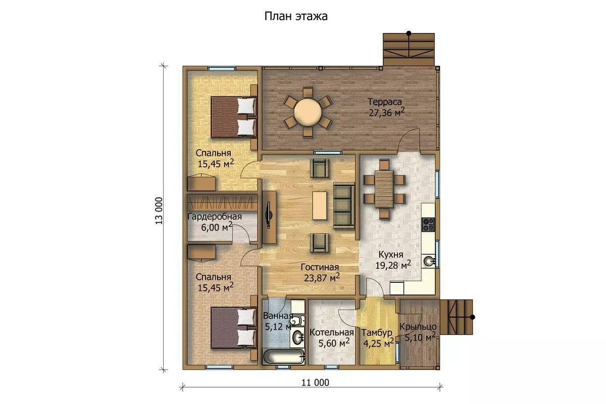 План этажа №1 1-этажного дома KR-1127-2 в Тюмени