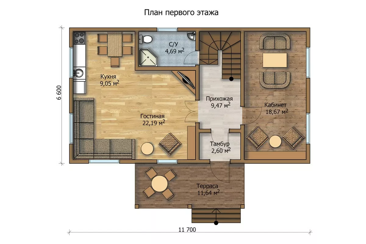 План этажа №1 2-этажного дома MK-149 в Тюмени