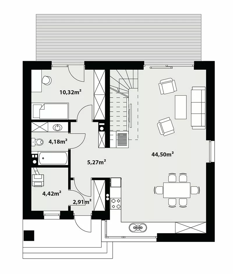 План этажа №1 2-этажного дома K-2125-2 в Тюмени