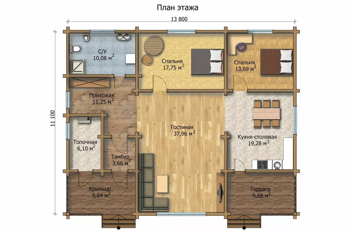 План этажа №1 2-этажного дома MK-139-08 в Тюмени