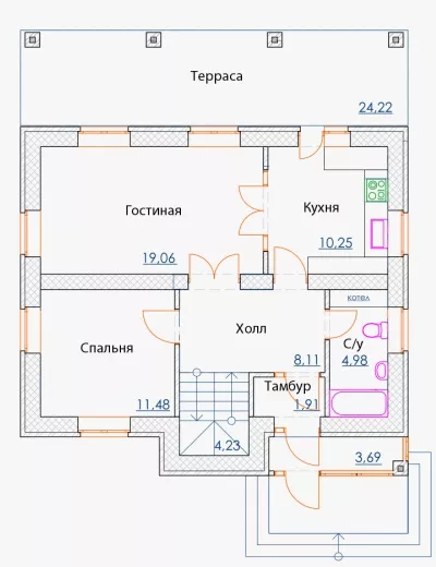 План этажа №1 2-этажного дома A-126 в Тюмени