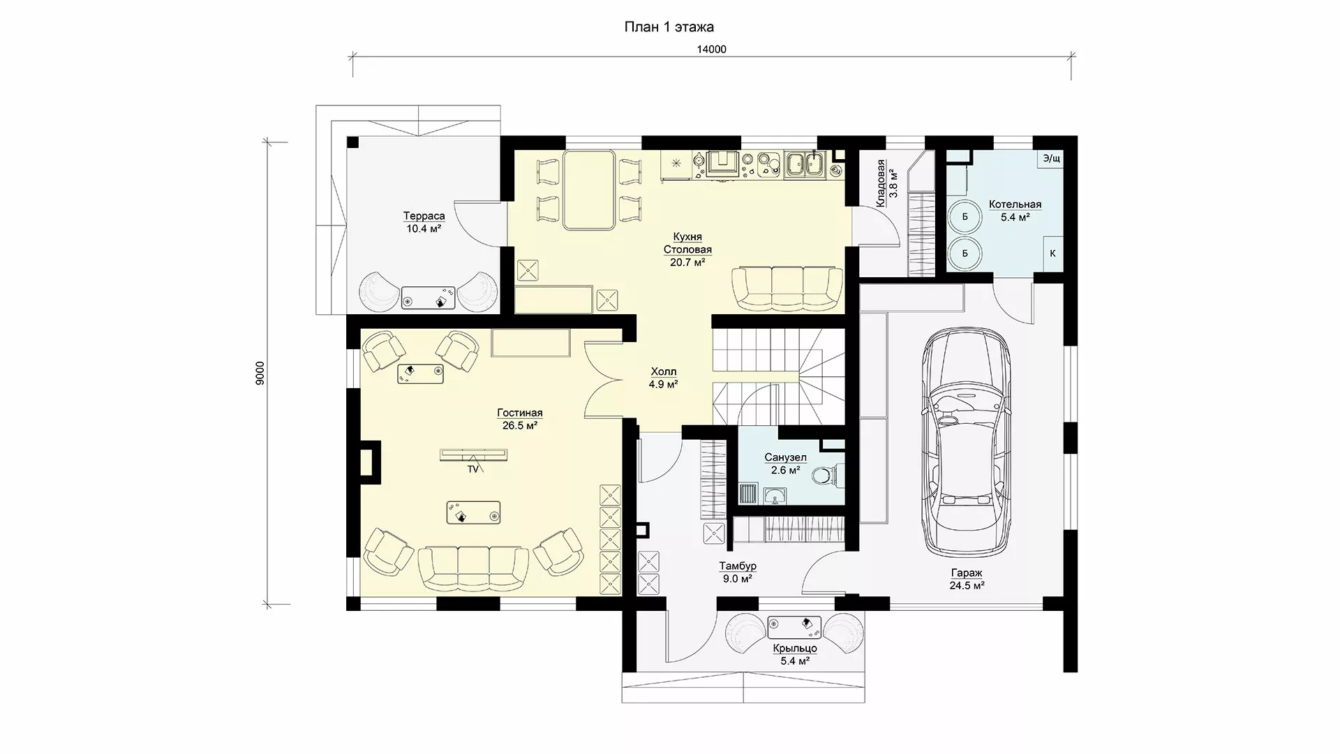 План этажа №1 2-этажного дома K-2173 в Тюмени