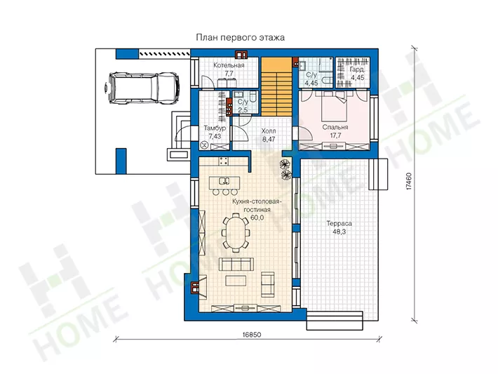 План этажа №1 2-этажного дома 62-65 в Тюмени