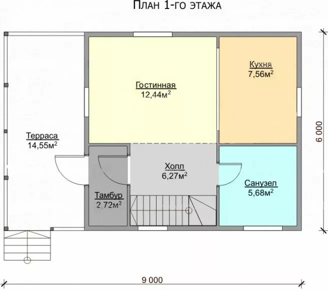План этажа №1 1-этажного дома KR-154-2 в Тюмени