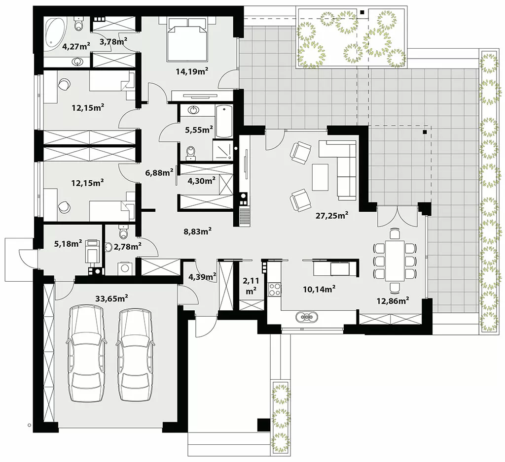 План этажа №1 1-этажного дома KR-1136 в Тюмени