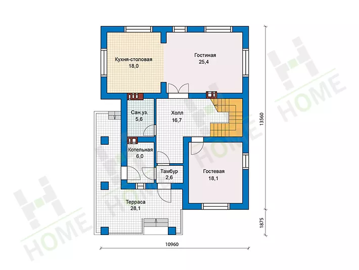 План этажа №1 2-этажного дома 57-42L в Тюмени