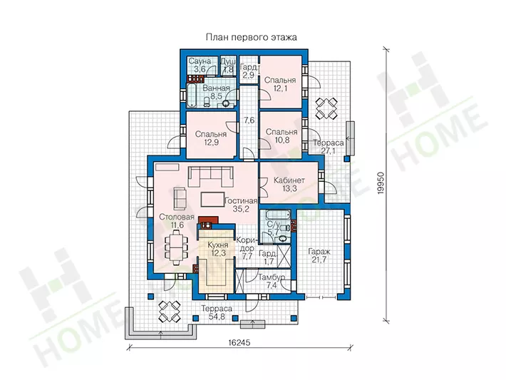 План этажа №1 1-этажного дома 62-21 в Тюмени