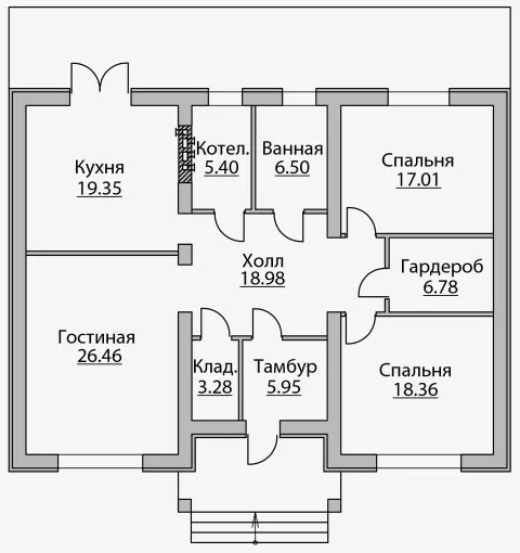 План этажа №1 1-этажного дома B-127 в Тюмени
