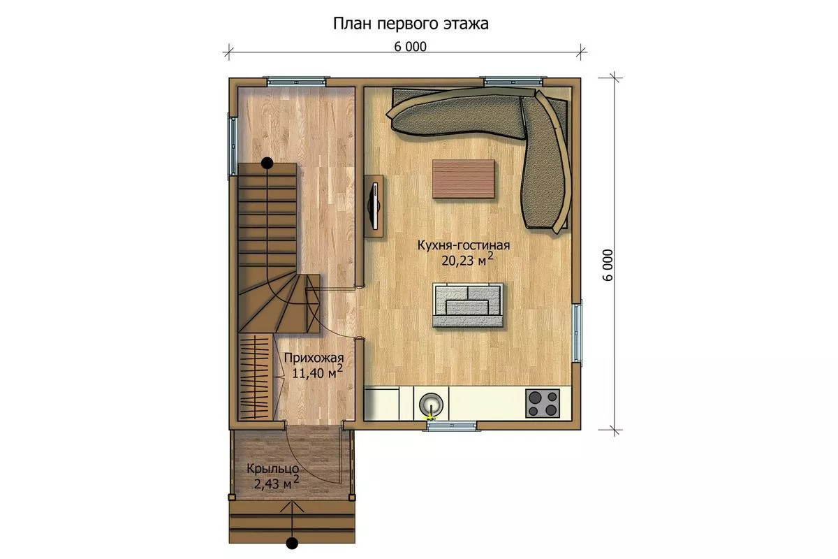 План этажа №1 1-этажного дома KR-159-3 в Тюмени
