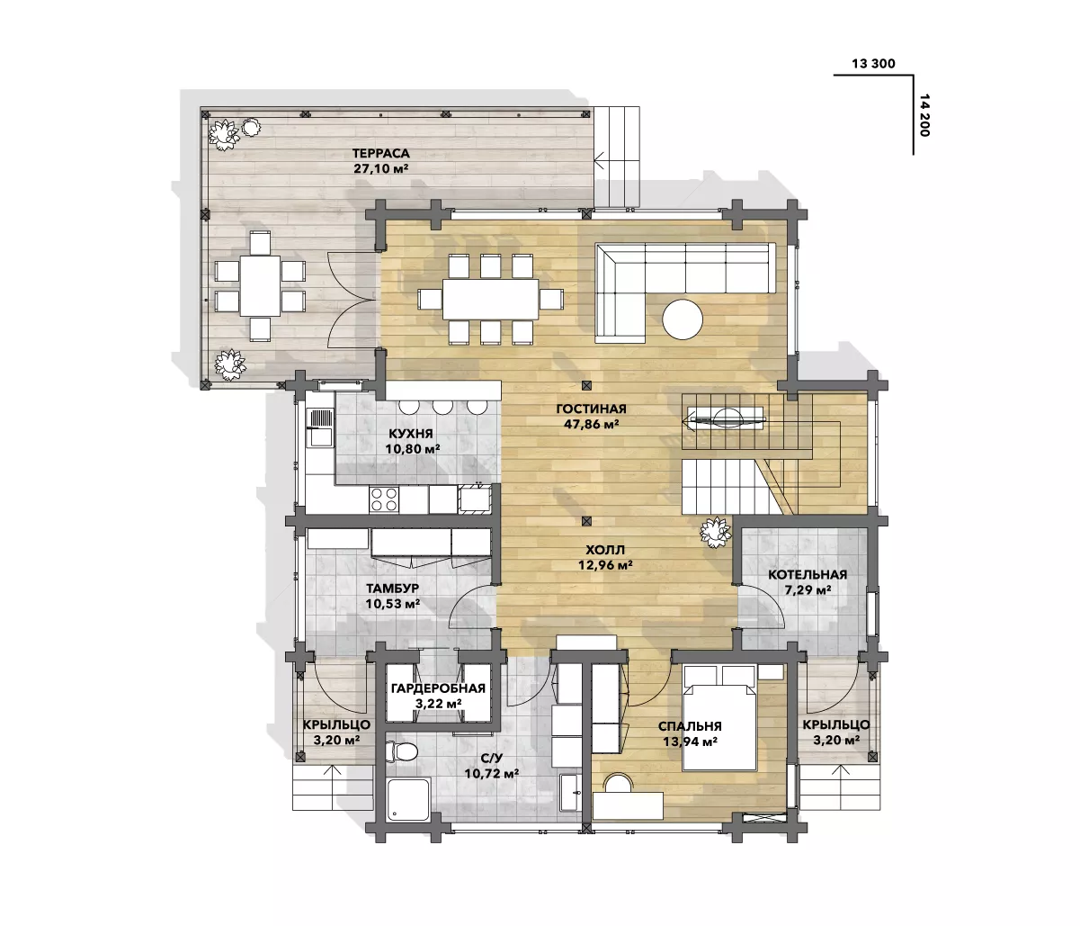План этажа №1 2-этажного дома D-2268 в Тюмени