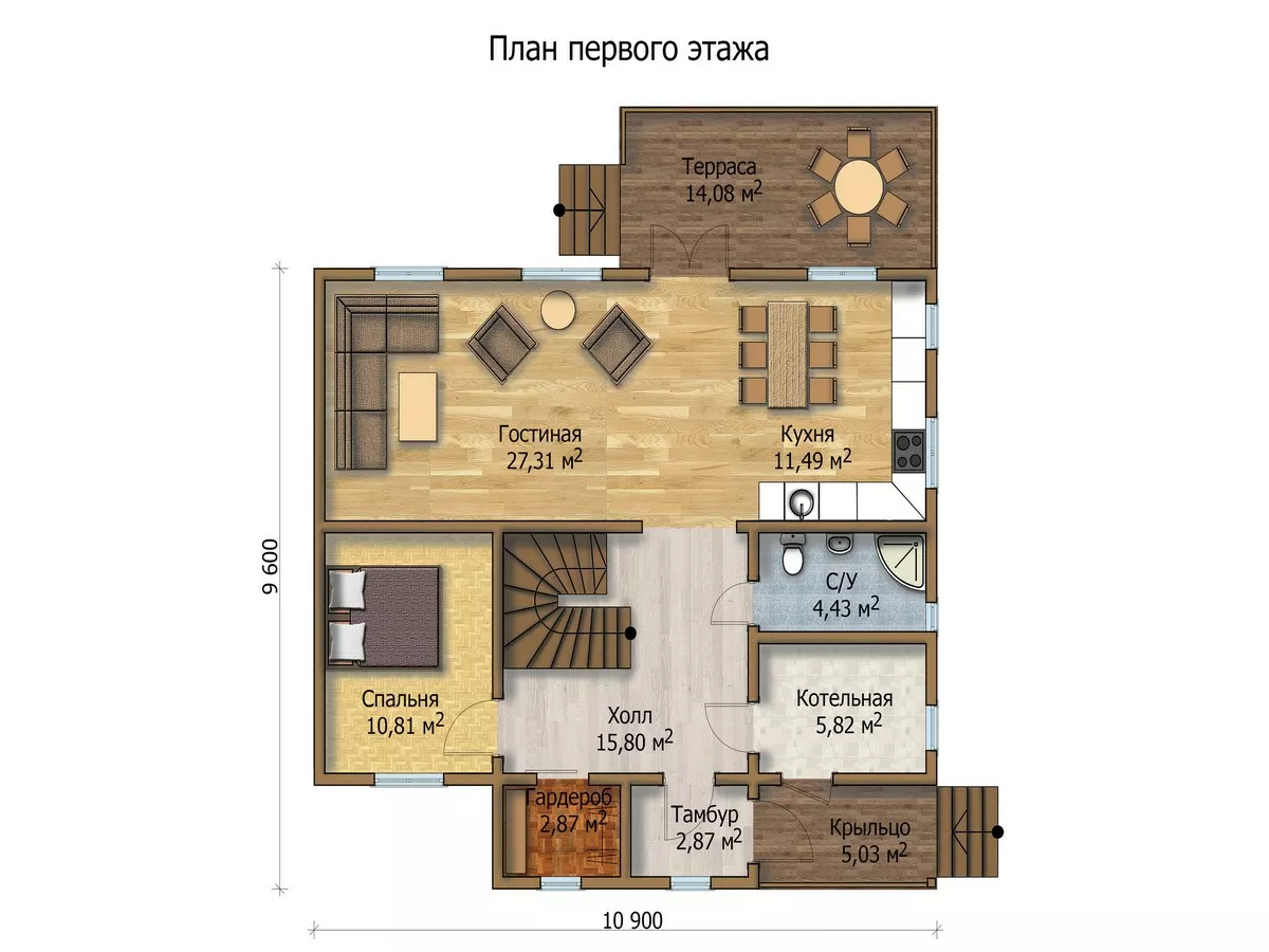 План этажа №1 2-этажного дома MK-176-48 в Тюмени