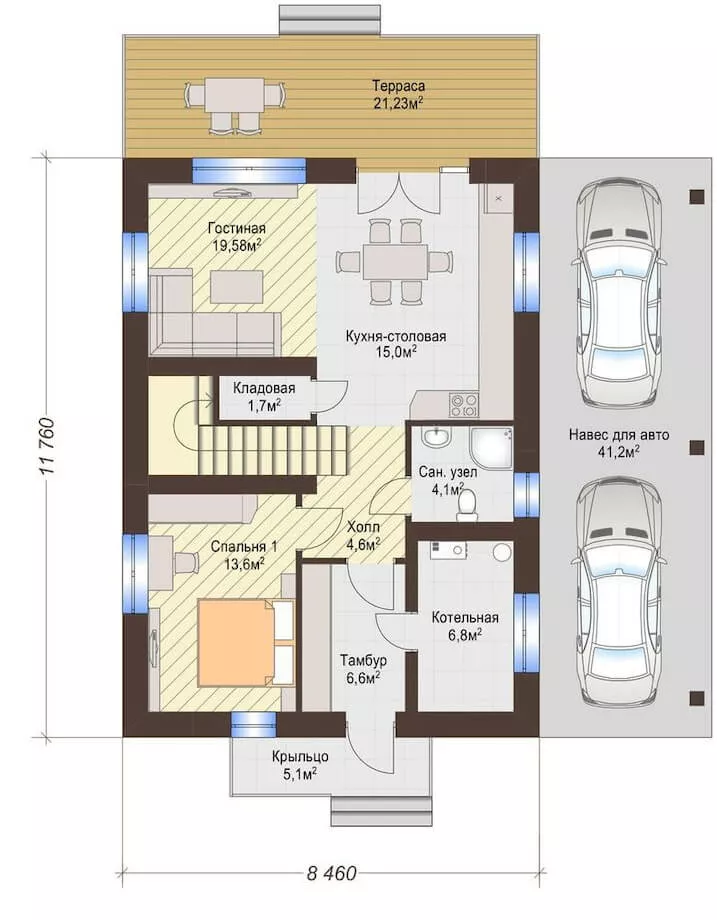 План этажа №1 2-этажного дома K-2149 в Тюмени