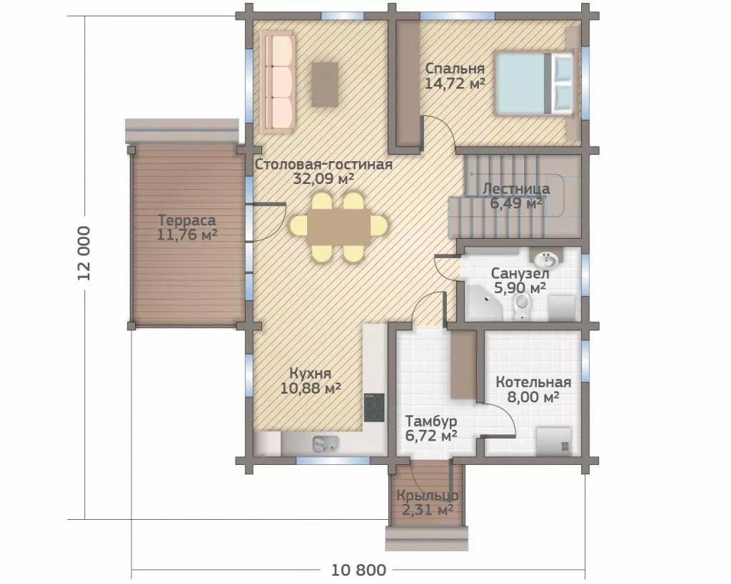 План этажа №1 2-этажного дома KR-2185 в Тюмени